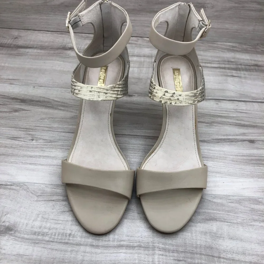 Louise et Cie Heel Sandals Women's 10 M Leather Ankle Strap Open Toe Buckle and